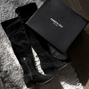 Thigh high black suede Kenneth Cole boots
